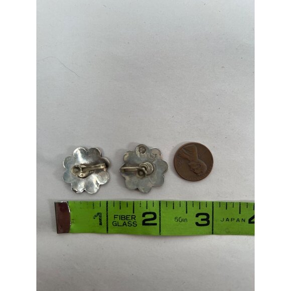 VTG Alpaca Mexico 925 Silver Abalone Floral Clip Earring & Brooch or Pendant Set - Picture 13 of 13